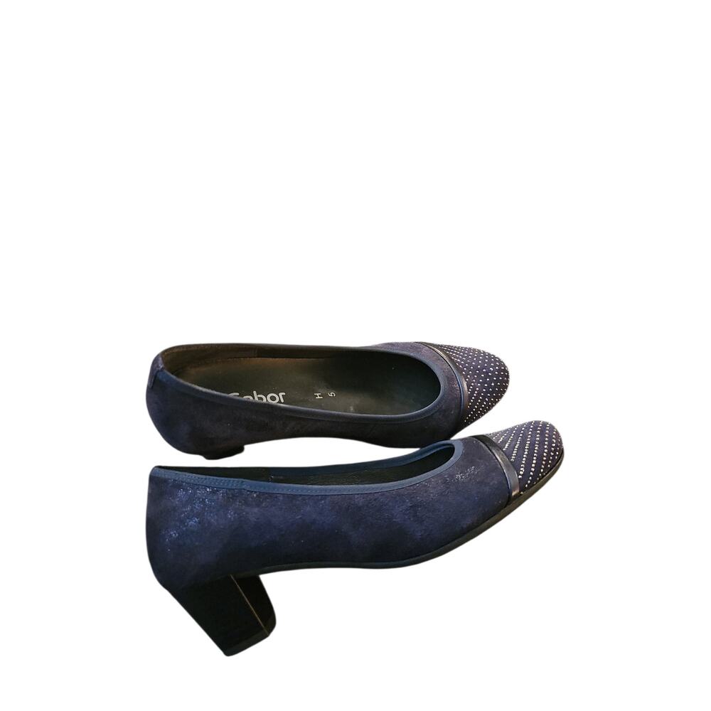 Gabor comfort optifit navy blue suede low heels sz 5 H wide jeweled toes